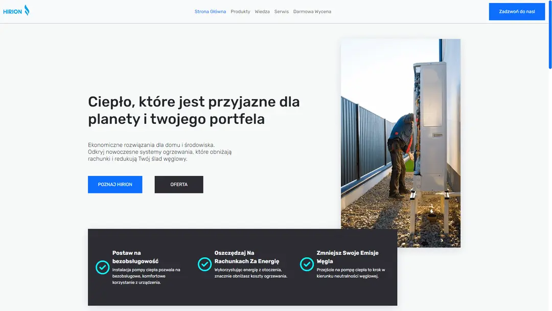 Website for Hirion - Heat Pump Company